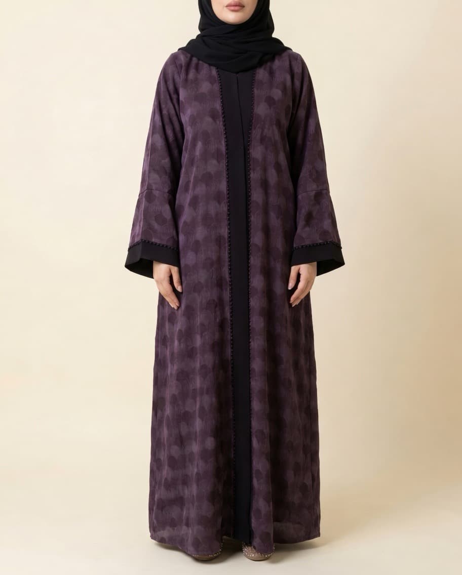 Aubergine Jacquard İpek Kupra Abaya — Safiya abaya