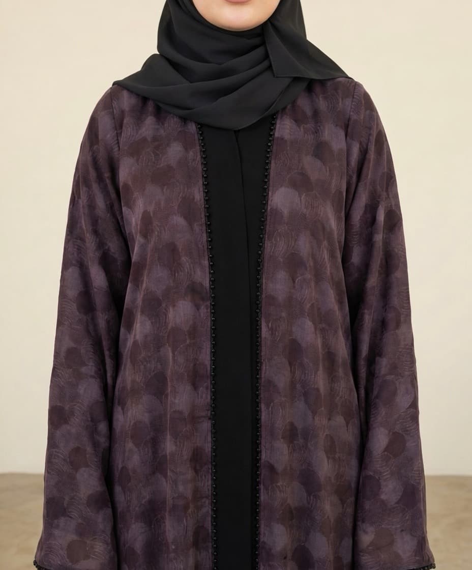 Aubergine Jacquard İpek Kupra Abaya — alternatif görünüm