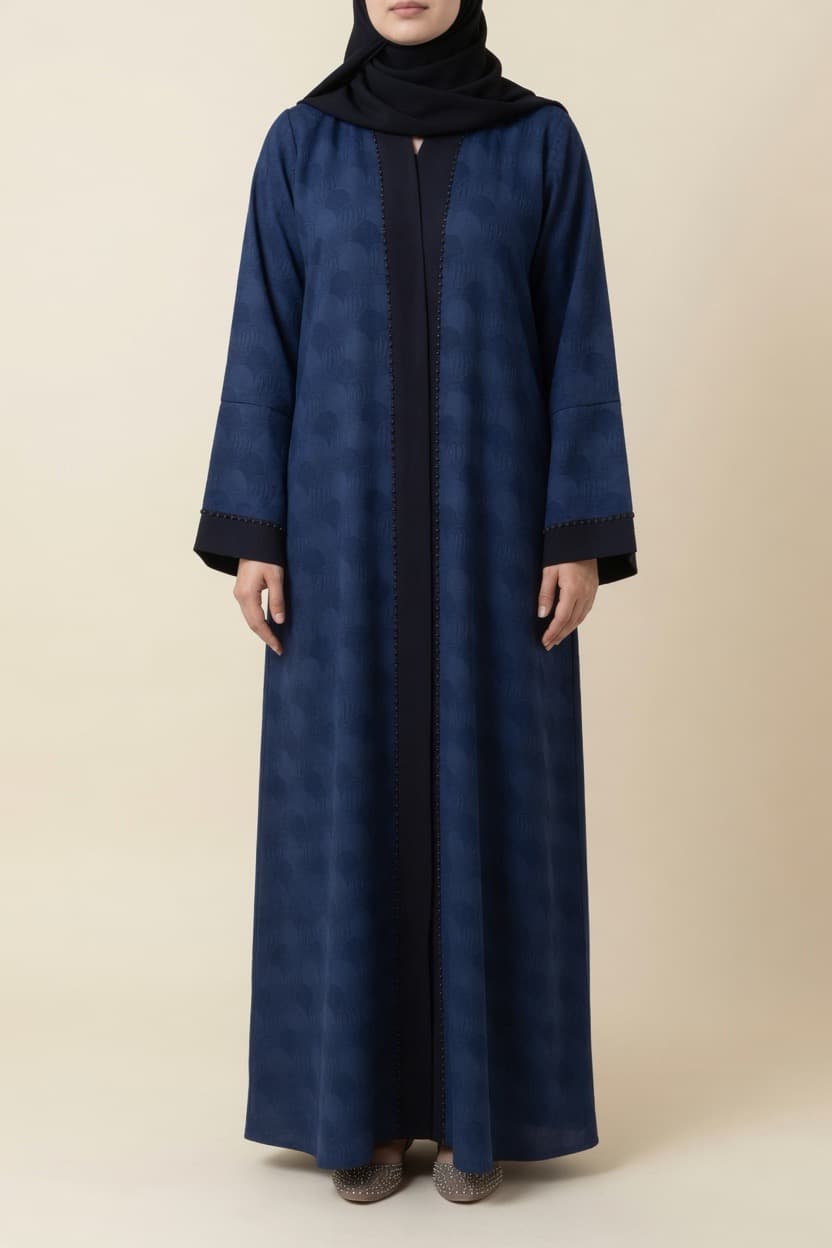 Midnight Jacquard İpek Kupra Abaya — Safiya abaya görseli 1