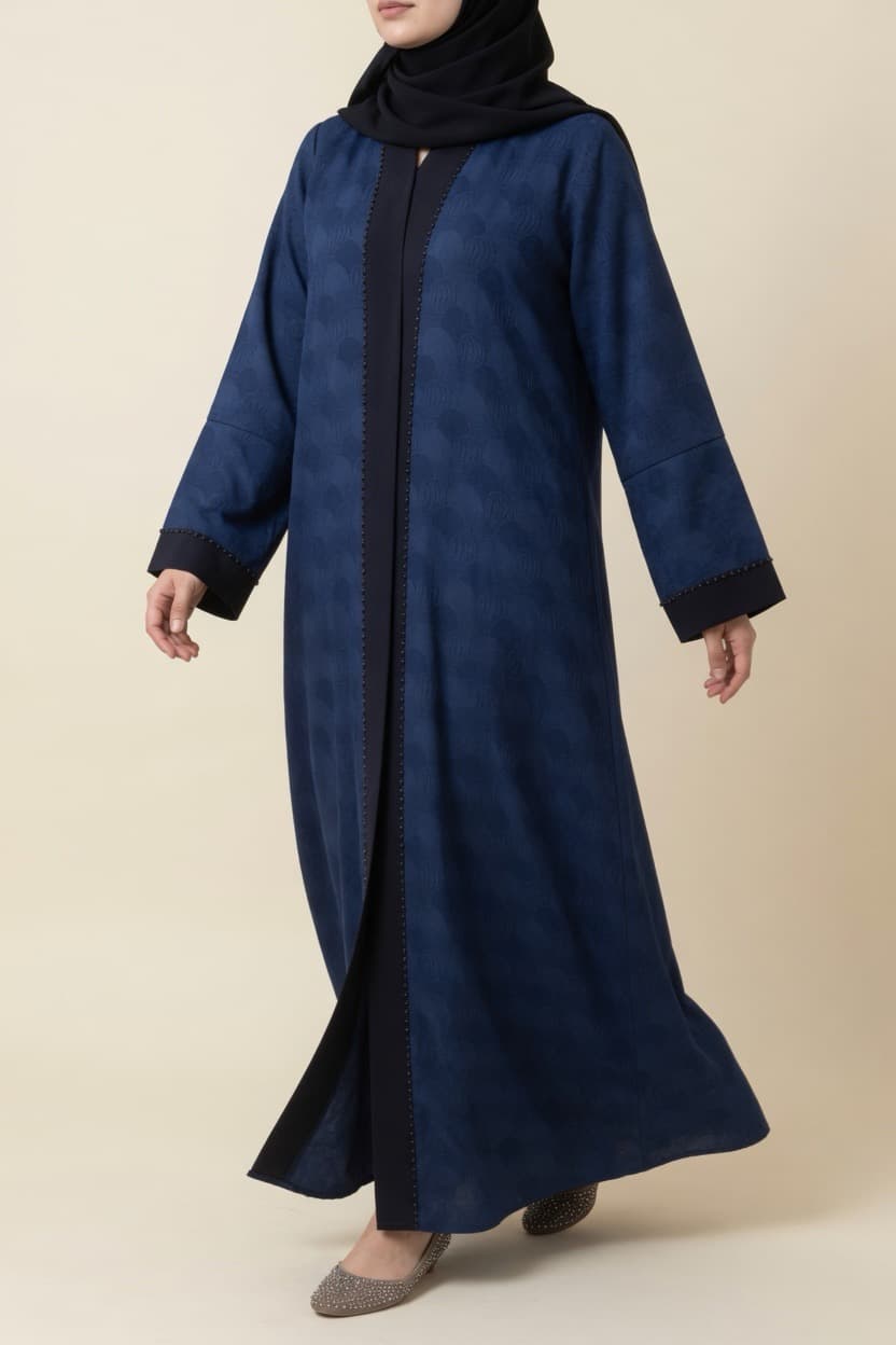 Midnight Jacquard İpek Kupra Abaya — alternatif görünüm
