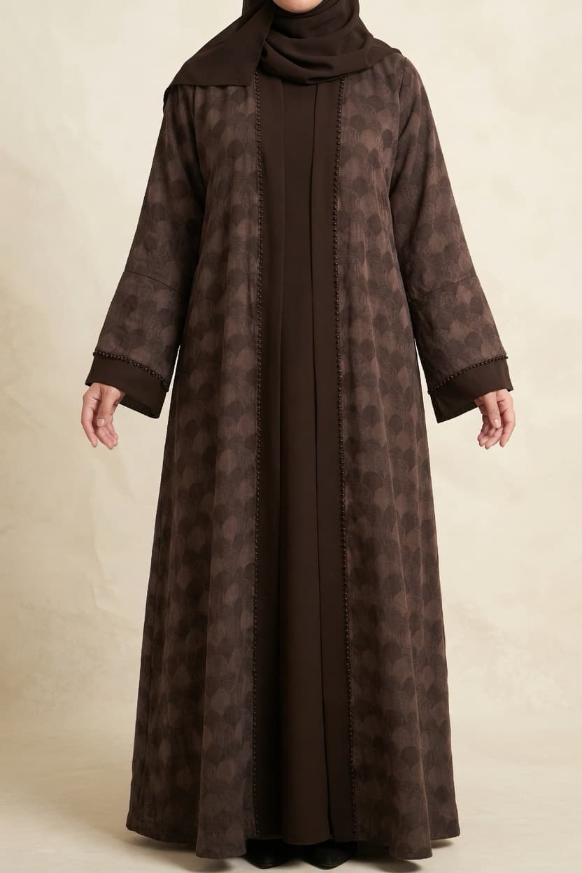 Mocha Jacquard İpek Kupra Abaya — alternatif görünüm