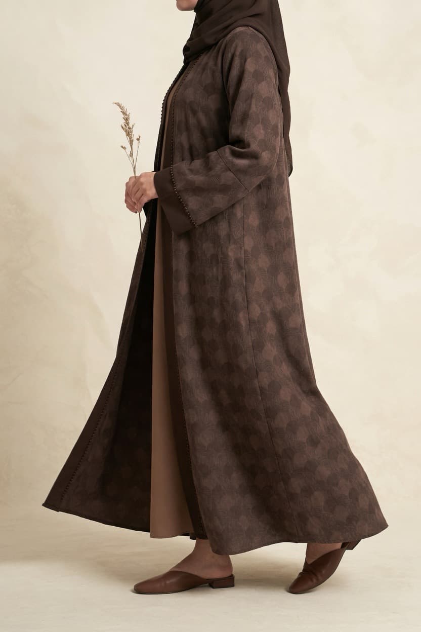 Mocha Jacquard İpek Kupra Abaya — Safiya abaya