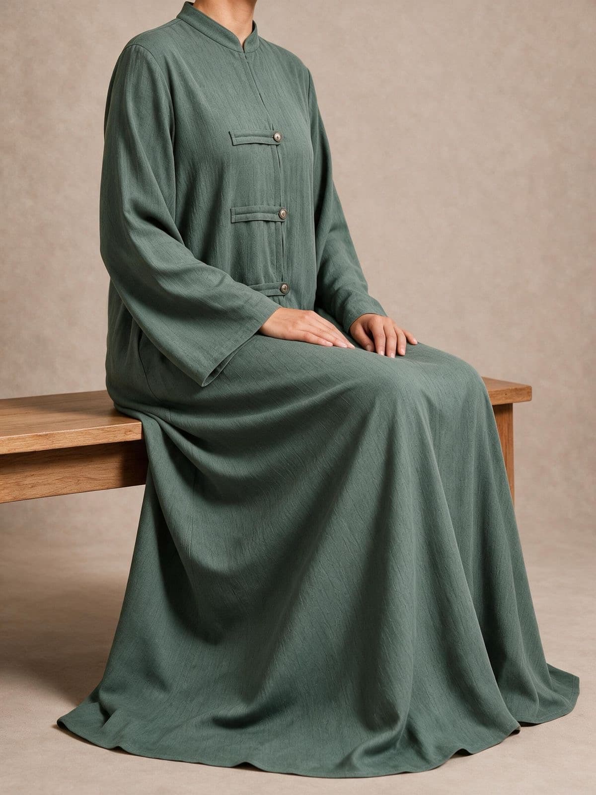 Düğme Detaylı Cupro Abaya — Safiya abaya