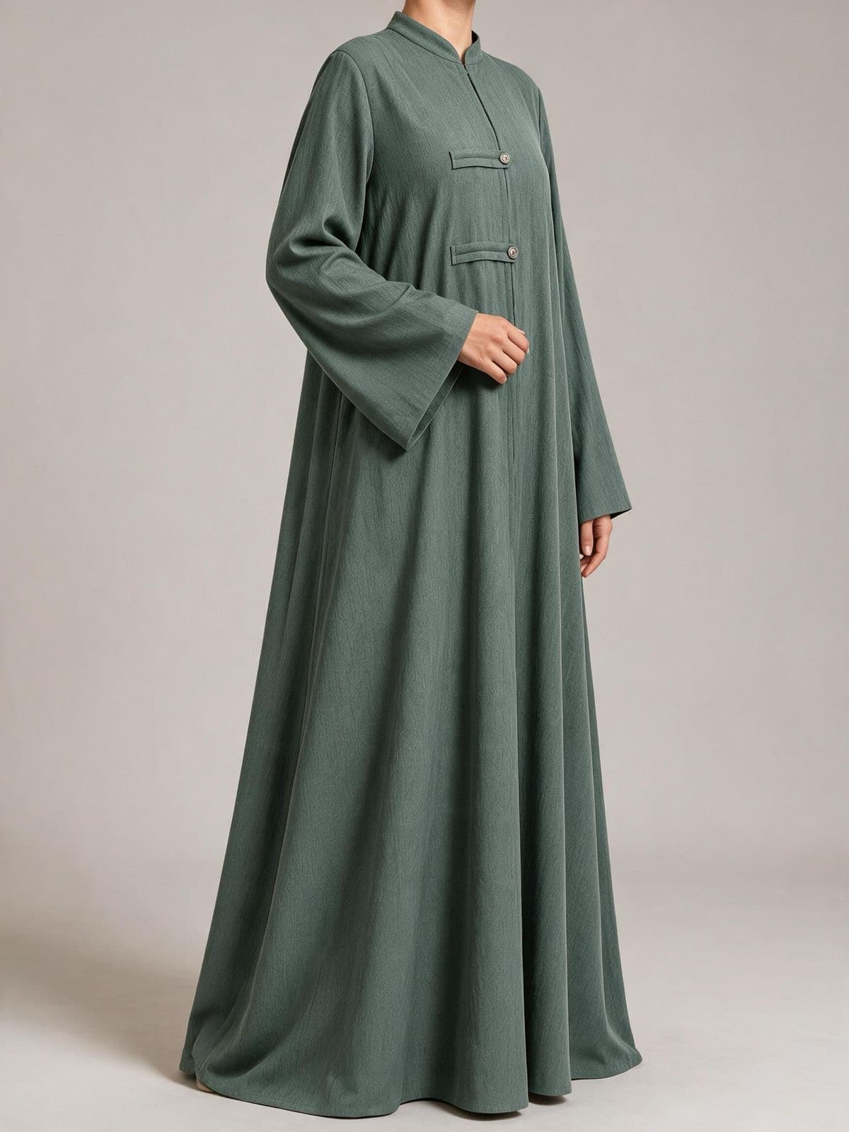 Düğme Detaylı Cupro Abaya — alternatif görünüm