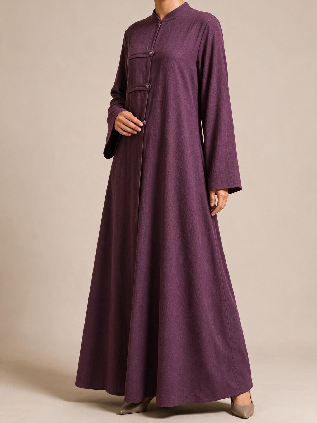 Düğme Detaylı Cupro Abaya Mor — alternatif görünüm